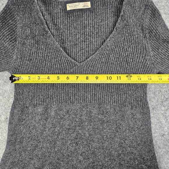 Ribbed Top Pullover V-Neck Sweater Angora Mix Slight Bell Sleeve Old Navy Medium - Picture 3 of 11